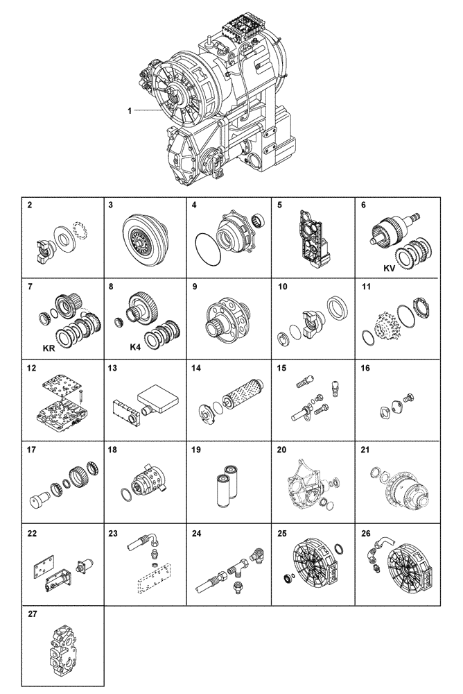 Схема запчастей Case 330B - (18A00000062[001]) - SECTION INDEX, TRANSMISSION ASSY 6WG-260 ZF W/RETARDER (89500415372) (BEFORE P.I.N. HHD0330BN7PG57000) (03) - Converter / Transmission