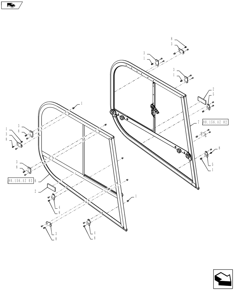 Схема запчастей Case SR210 - (90.156.AZ[01]) - SIDE WINDOW ASSY (90) - PLATFORM, CAB, BODYWORK AND DECALS