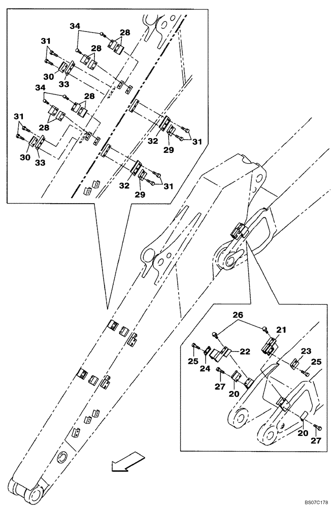 Схема запчастей Case CX290B - (09-38[00]) - CLAMPS - BOOM (09) - CHASSIS/ATTACHMENTS