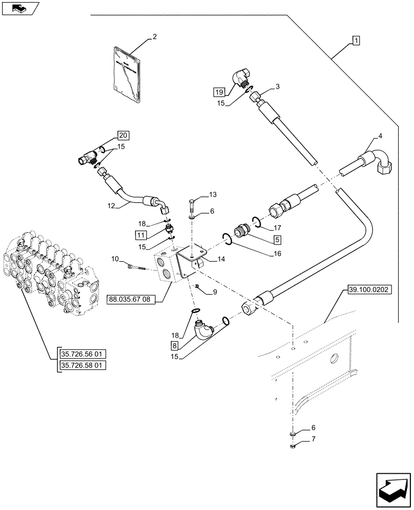 Схема запчастей Case 590SN - (88.035.40[01]) - DIA KIT, NO AUX TO COMBO, STANDARD, PILOT CONTROLS (88) - ACCESSORIES