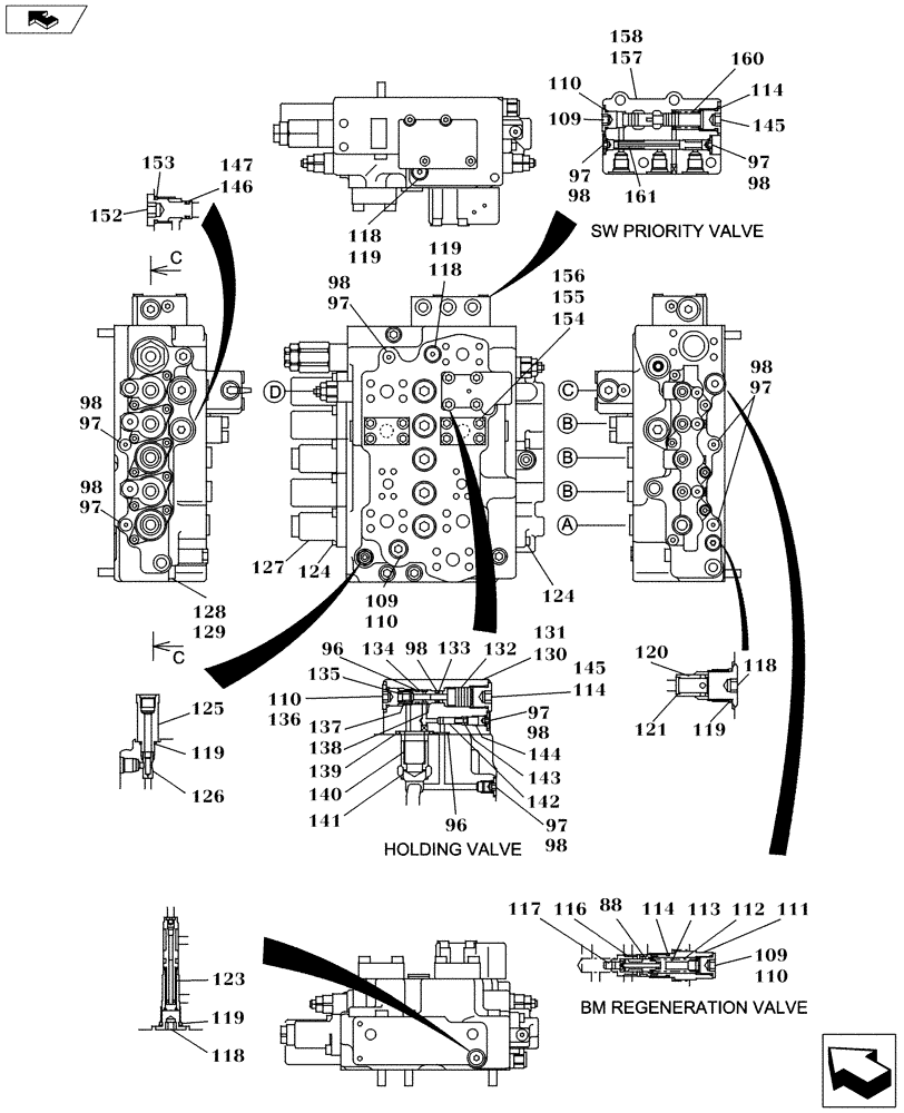 Схема запчастей Case CX160C - (35.359.AB[09]) - DIRECTIONAL CONTROL VALVE - STANDARD (35) - HYDRAULIC SYSTEMS