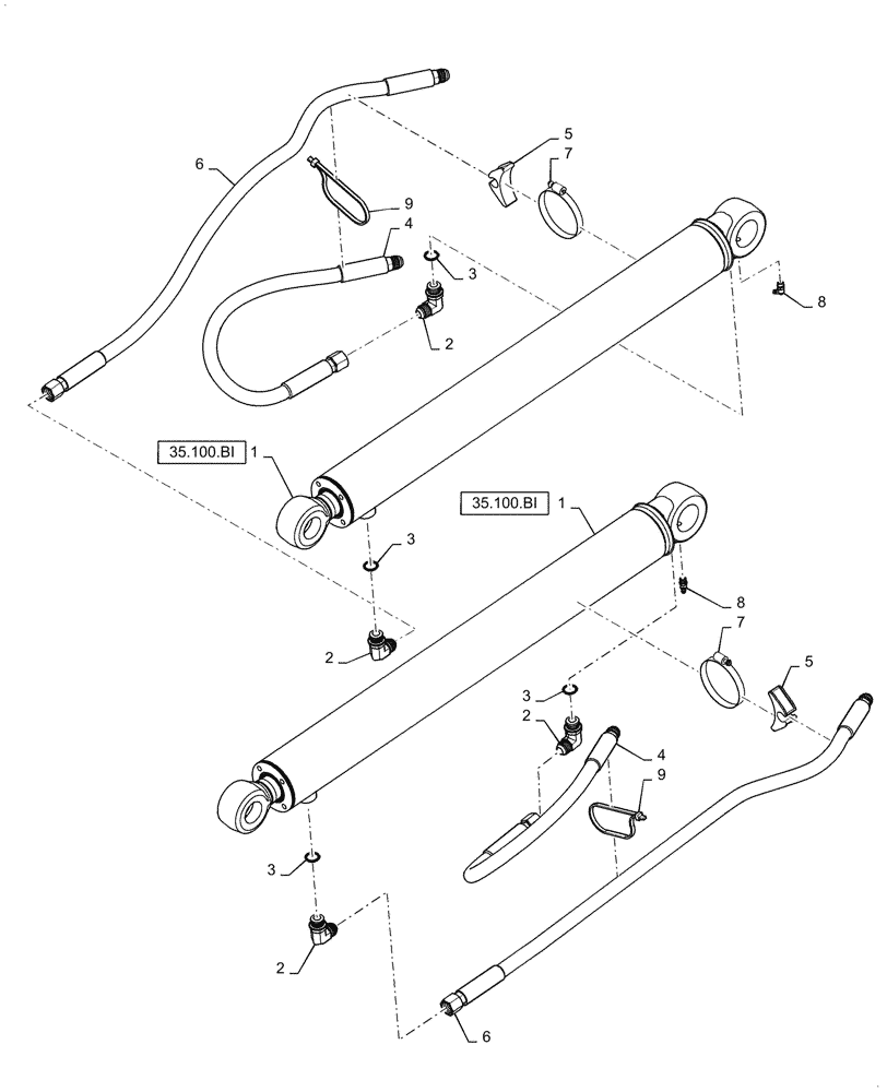 Схема запчастей Case 570NXT - (35.100.BG) - HYDRAULIC LINES LOADER LIFT CYLINDER (35) - HYDRAULIC SYSTEMS