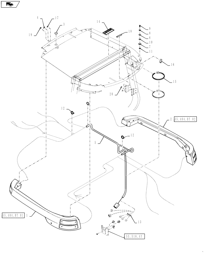 Схема запчастей Case 570NXT - (55.404.BT) - LAMP MOUNTING CAB (55) - ELECTRICAL SYSTEMS