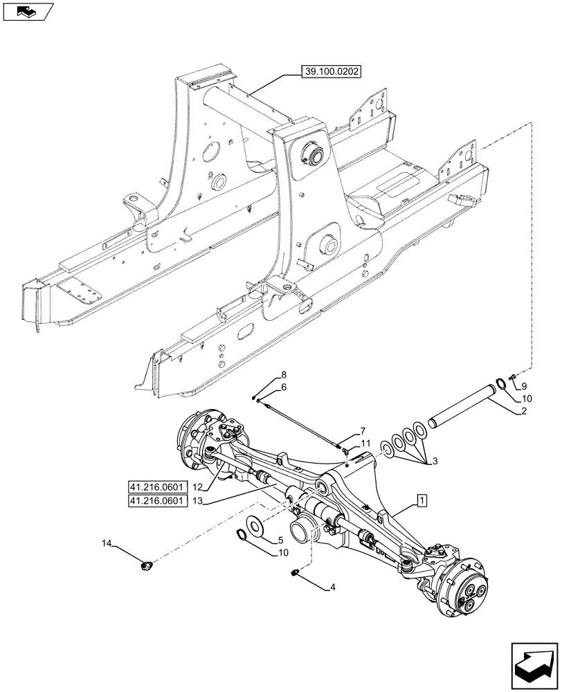 Схема запчастей Case 590SN - (25.100.0301) - STEERING AXLE, STEERING CYLINDER, 2WD (25) - FRONT AXLE SYSTEM