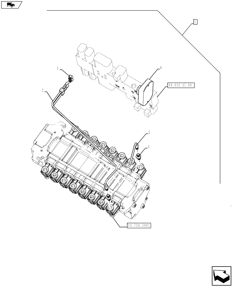 Схема запчастей Case 590SN - (88.035.41[08]) - DIA KIT, NO AUX TO COMBO, EXTENDIBLE HOE, PILOT CONTROLS (88) - ACCESSORIES