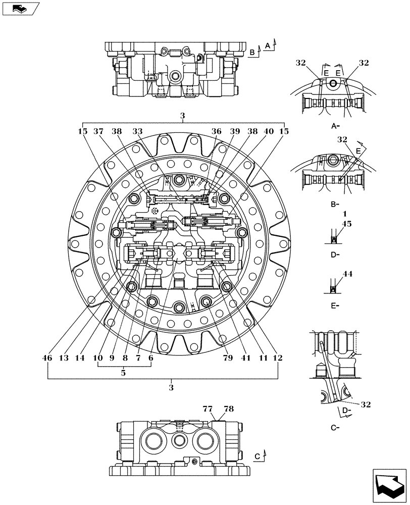 Схема запчастей Case CX160C - (35.353.AD[02]) - TRACTION MOTOR - COMPONENTS (35) - HYDRAULIC SYSTEMS