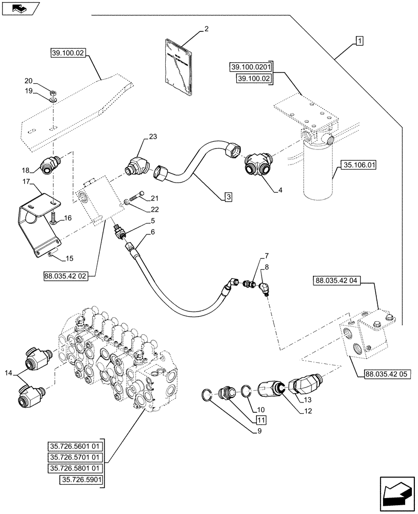 Схема запчастей Case 580SN - (88.035.42[01]) - DIA KIT, NO AUX TO COMBO, EXTENDIBLE HOE, PILOT CONTROLS (88) - ACCESSORIES