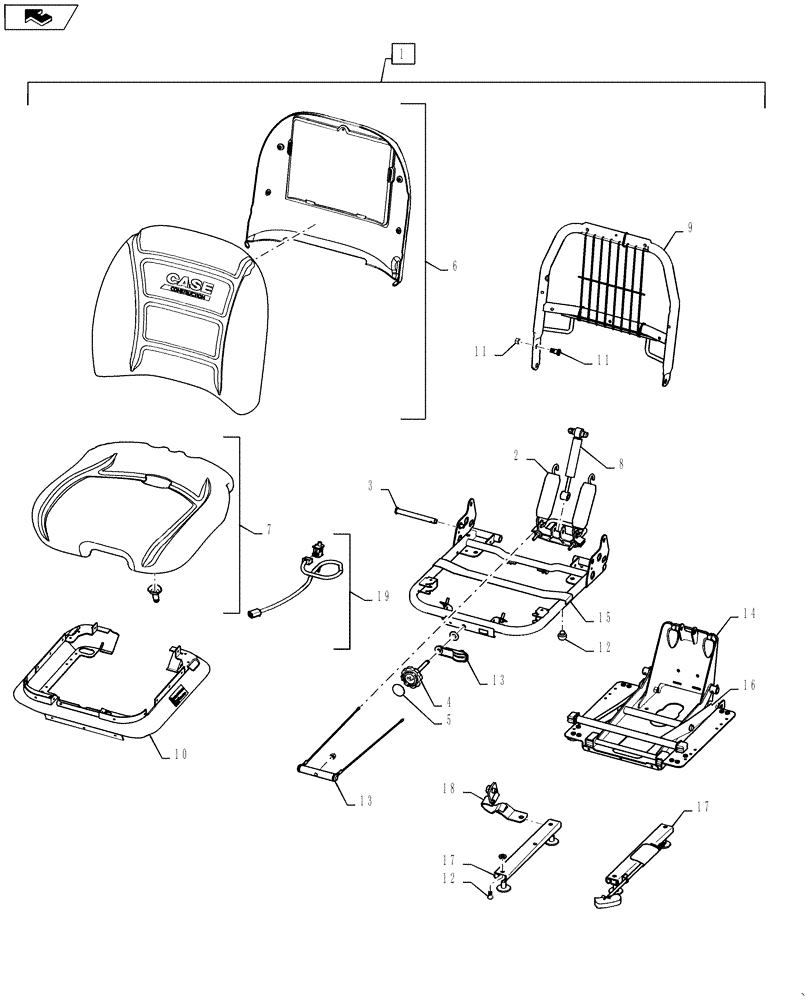 Схема запчастей Case SR160 - (90.120.AD[07]) - MECHANICAL SUSPENSION SEAT (90) - PLATFORM, CAB, BODYWORK AND DECALS