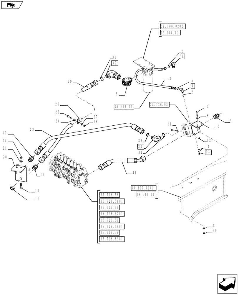 Схема запчастей Case 590SN - (35.726.13) - VAR - 747661 - VALVE - HYD INSTALL SINGLE AUX - MECH (35) - HYDRAULIC SYSTEMS