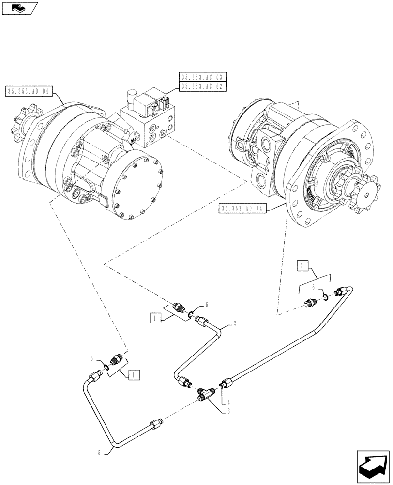 Схема запчастей Case SR220 - (35.353.AD[05]) - 2 SPEED LINES (35) - HYDRAULIC SYSTEMS