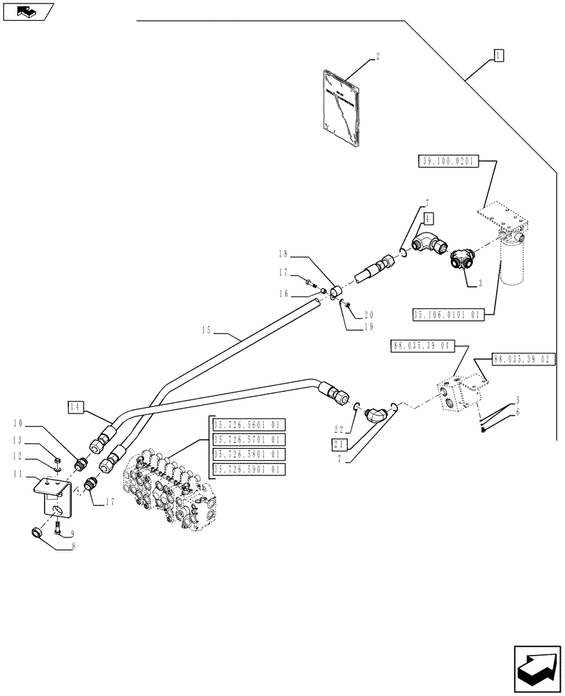 Схема запчастей Case 580SN WT - (88.035.39[01]) - DIA KIT, UNI-AUX, EXTENDIBLE HOE, PILOT CONTROLS (88) - ACCESSORIES