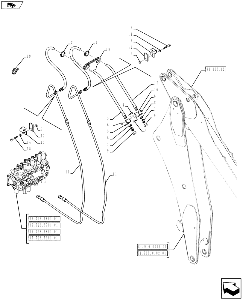 Схема запчастей Case 580SN WT - (88.035.39[05]) - DIA KIT, UNI-AUX, EXTENDIBLE HOE, PILOT CONTROLS (88) - ACCESSORIES