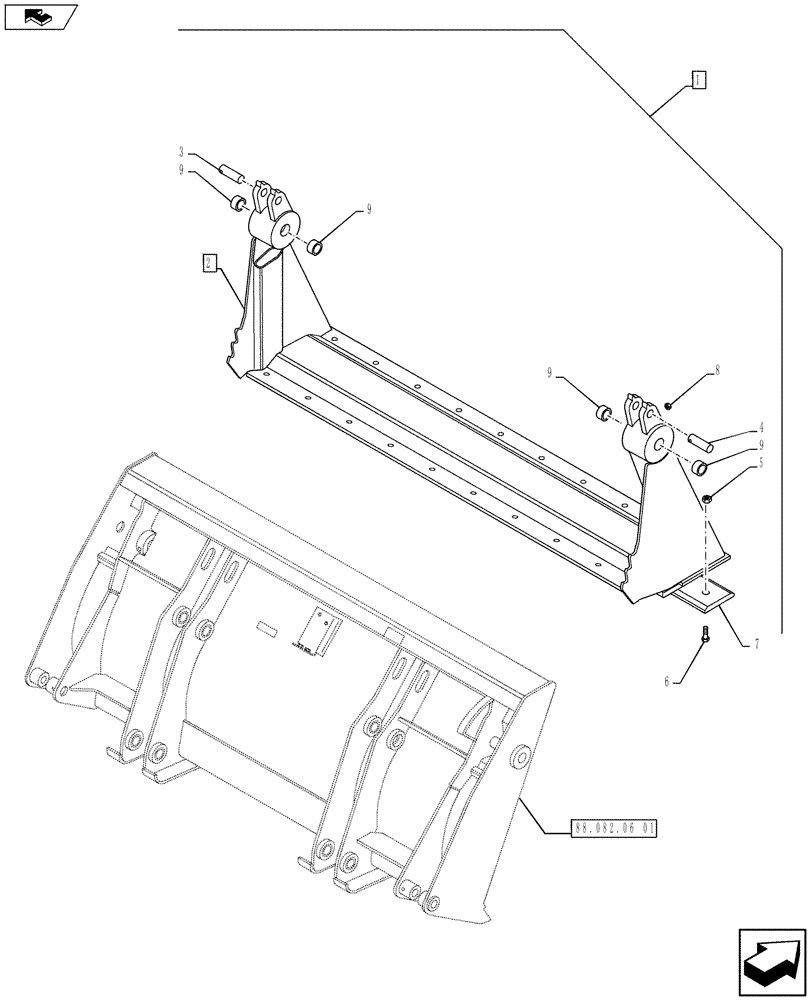 Схема запчастей Case 590SN - (88.082.06[02]) - DIA KIT, LOADER BUCKET 4-IN-1 (93 IN) (88) - ACCESSORIES