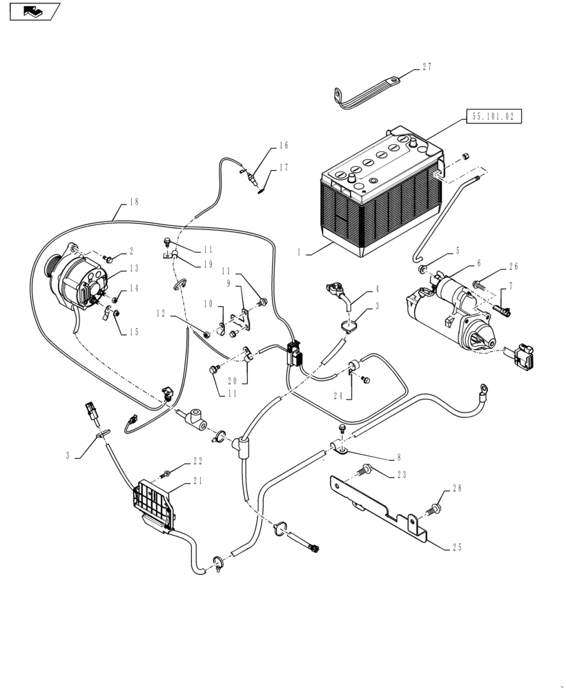 Схема запчастей Case SV300 - (55.101.01) - ENGINE ELECTRICAL (SV300,TV380) (55) - ELECTRICAL SYSTEMS