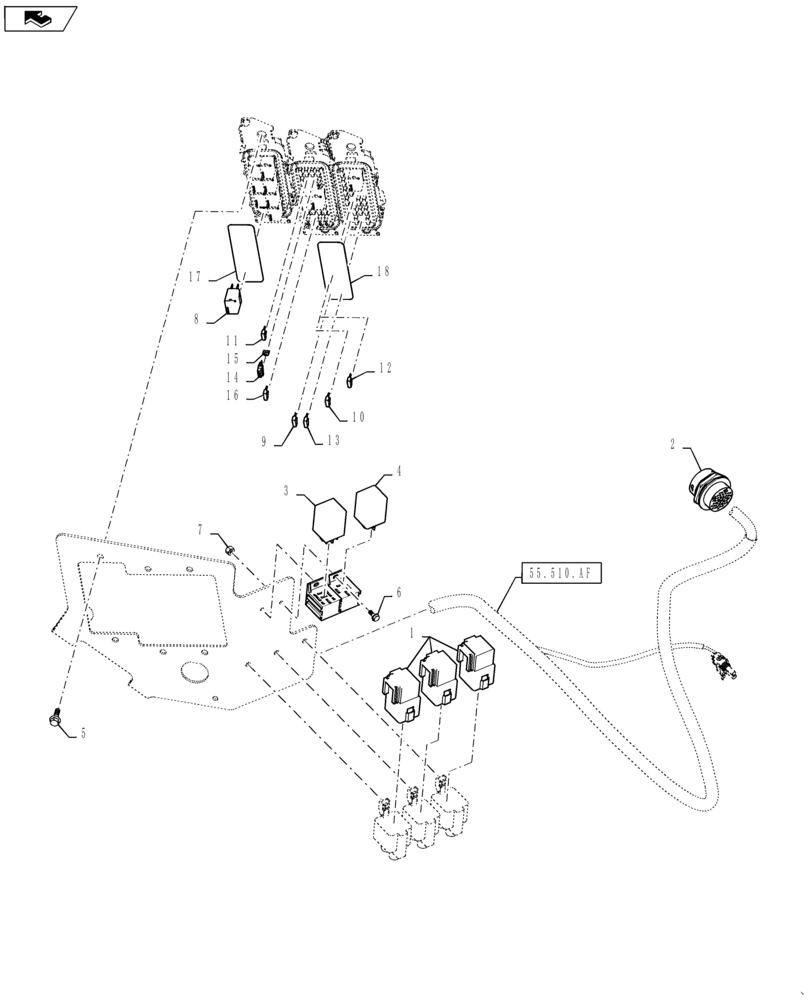 Схема запчастей Case 570NXT - (55.510.AF[NXT]) - CAB FUSE BOX AND RELAYS (55) - ELECTRICAL SYSTEMS