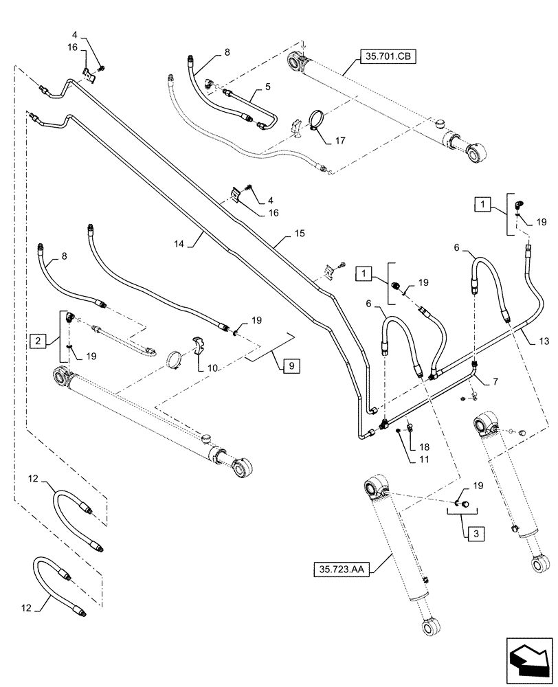 Схема запчастей Case SR210 - (35.701.AX[02]) - LOADER ARM LINES (35) - HYDRAULIC SYSTEMS