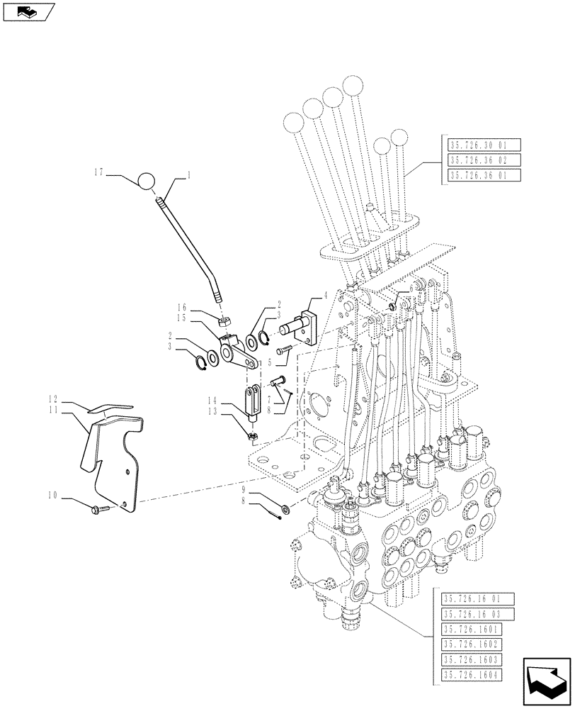 Схема запчастей Case 590SN - (35.726.01) - VAR - 423083 - VALVE INSTALL - BACKHOE CONTROL, BI-AUXILIARY (MECHANICAL CONTROLS) (35) - HYDRAULIC SYSTEMS