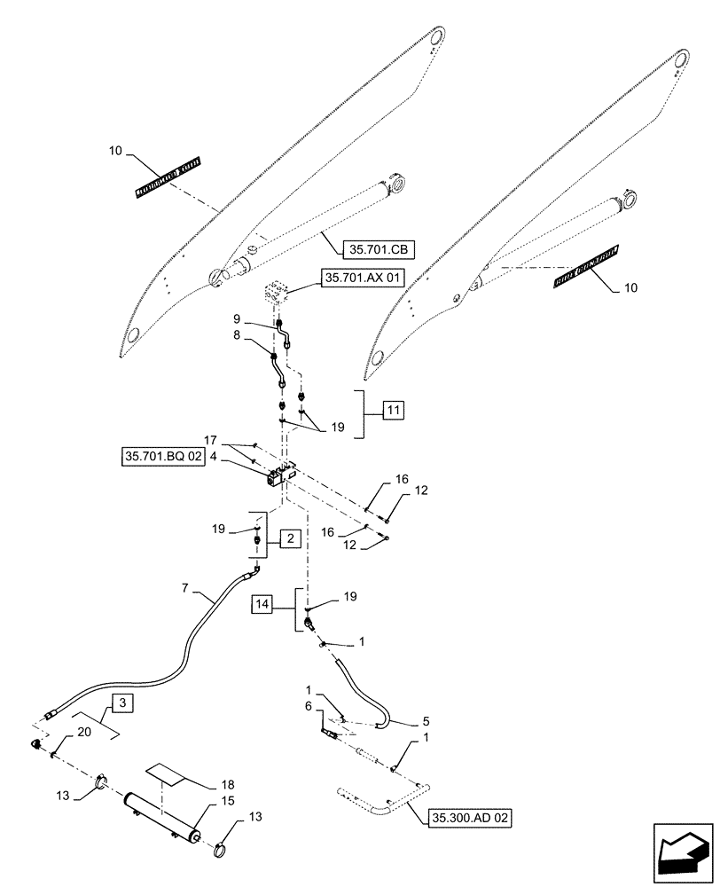 Схема запчастей Case SR175 - (35.701.BR) - RIDE CONTROL LINES (35) - HYDRAULIC SYSTEMS