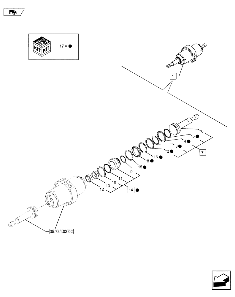 Схема запчастей Case 580SN WT - (35.734.02[01]) - VAR - 442017 - BACKHOE BUCKET, COUPLING, HYDRAULIC CYLINDER (35) - HYDRAULIC SYSTEMS