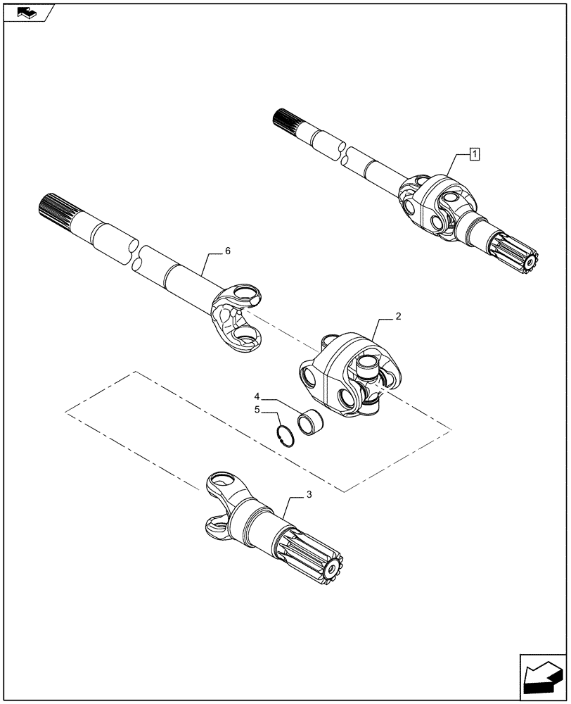 Схема запчастей Case 590SN - (25.108.0101) - ARTICULATED AXLE SHAFT, 4WD (25) - FRONT AXLE SYSTEM