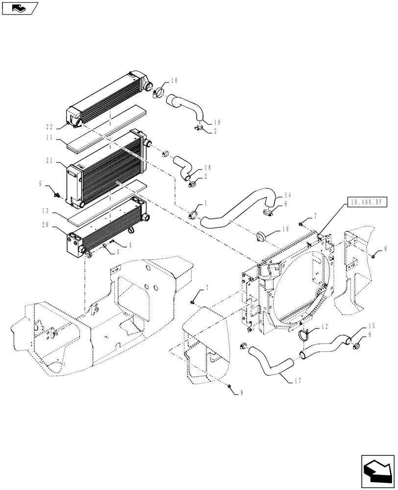 Схема запчастей Case SR220 - (10.400.BE) - COOLER ASSY. (10) - ENGINE