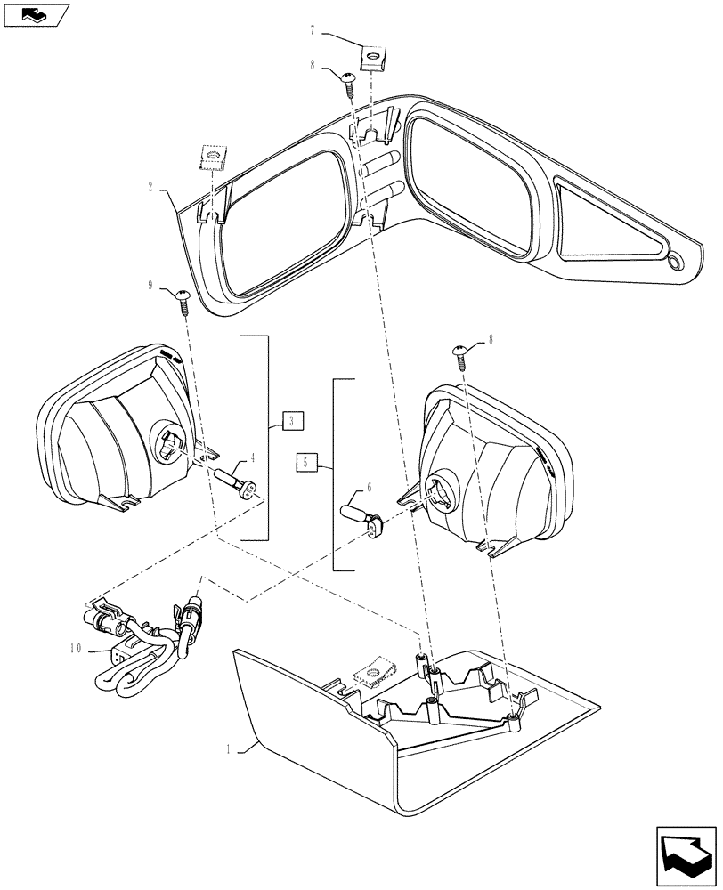 Схема запчастей Case SR250 - (55.404.AL[03]) - RH, FRONT LIGHT, 90 DEGREE (55) - ELECTRICAL SYSTEMS