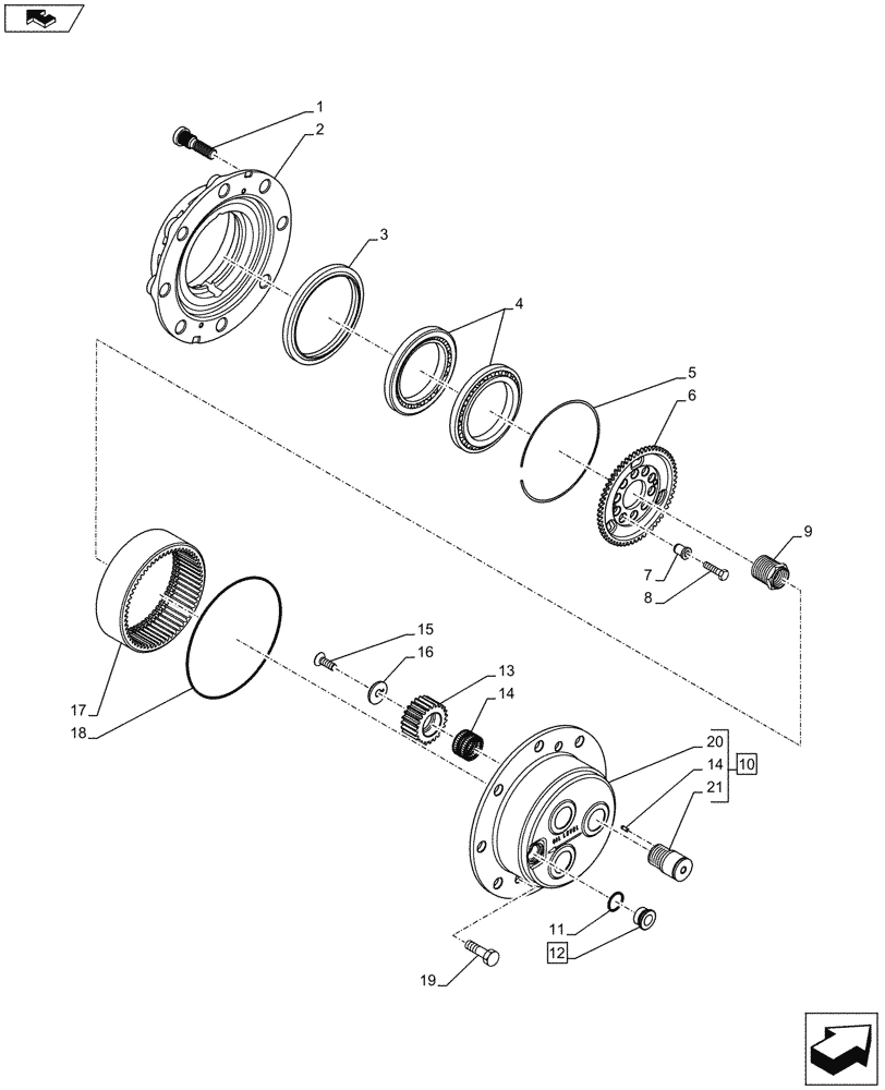 Схема запчастей Case 590SN - (25.108.0201[02]) - PLANETARY HUB, 4WD (25) - FRONT AXLE SYSTEM