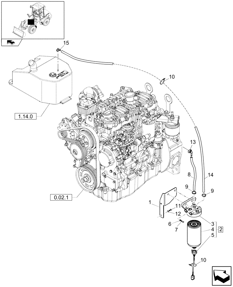 Схема запчастей Case 321E - (438) - FUEL FILTER - BRAZILIAN - OPTIONAL CODE 482438007 (01) - ENGINE