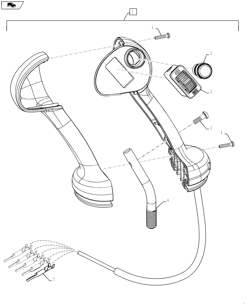 Схема запчастей Case SR175 - (55.512.CL[07]) - LEVEL 100 HANDLE GRIP, RH (55) - ELECTRICAL SYSTEMS