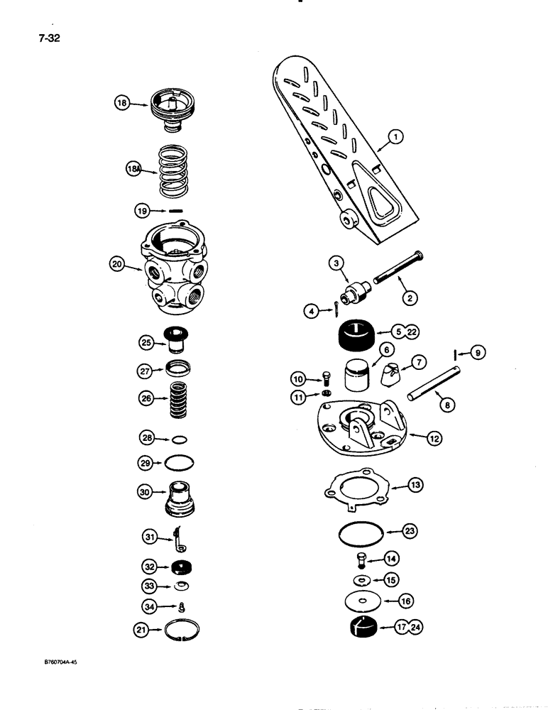 Схема запчастей Case W30 - (7-32) - L112713 TREADLE AND BRAKE VALVE (07) - BRAKES