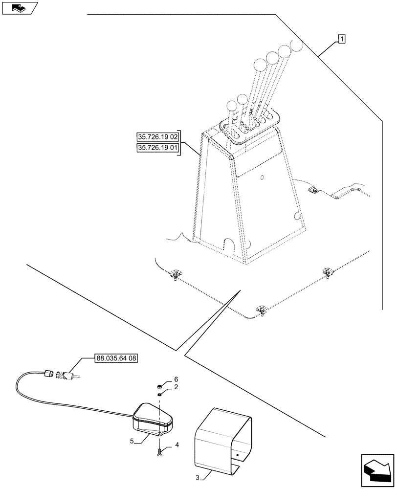 Схема запчастей Case 580SN - (88.035.64[09]) - DIA KIT, UNI DIR. MECHANICAL CONTROL, EXTENDABLE HOE (88) - ACCESSORIES