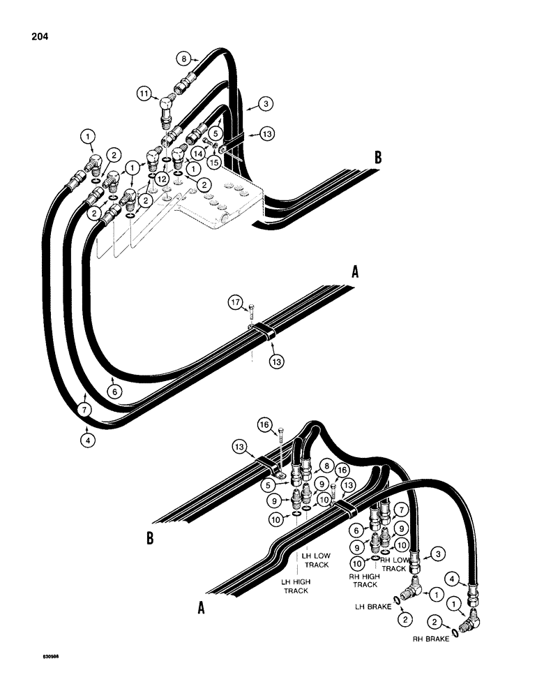 Схема запчастей Case 1150D - (204) - TRANSMISSION HYDRAULIC CIRCUITS, CONTROL VALVE TO FRONT OF TRANS (06) - POWER TRAIN