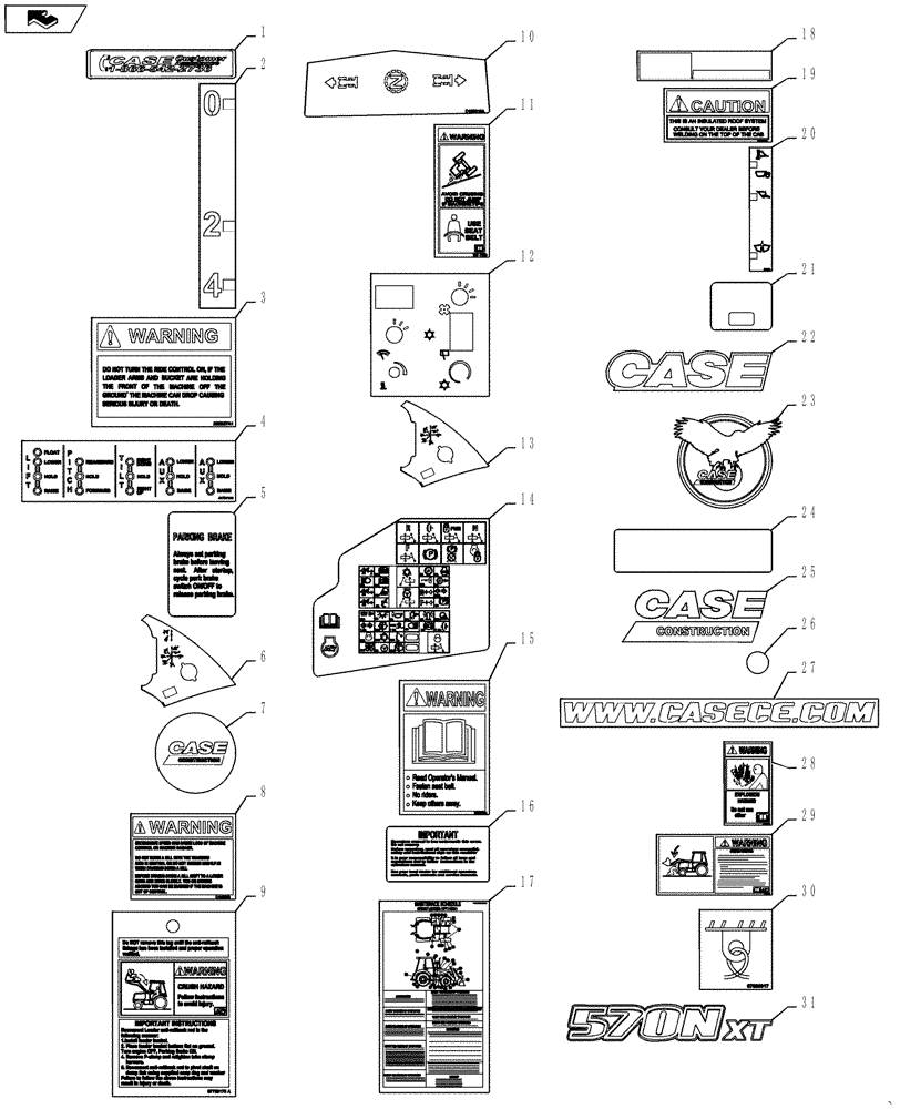 Схема запчастей Case 570NXT - (90.108.AB) - DECALS 570 NXT (90) - PLATFORM, CAB, BODYWORK AND DECALS