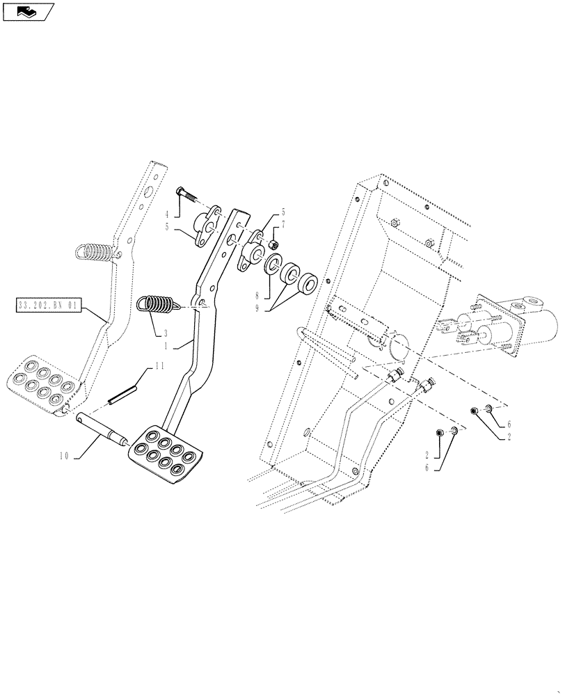 Схема запчастей Case 570NXT - (33.202.BN[02]) - BRAKE PEDAL RIGHT (33) - BRAKES & CONTROLS