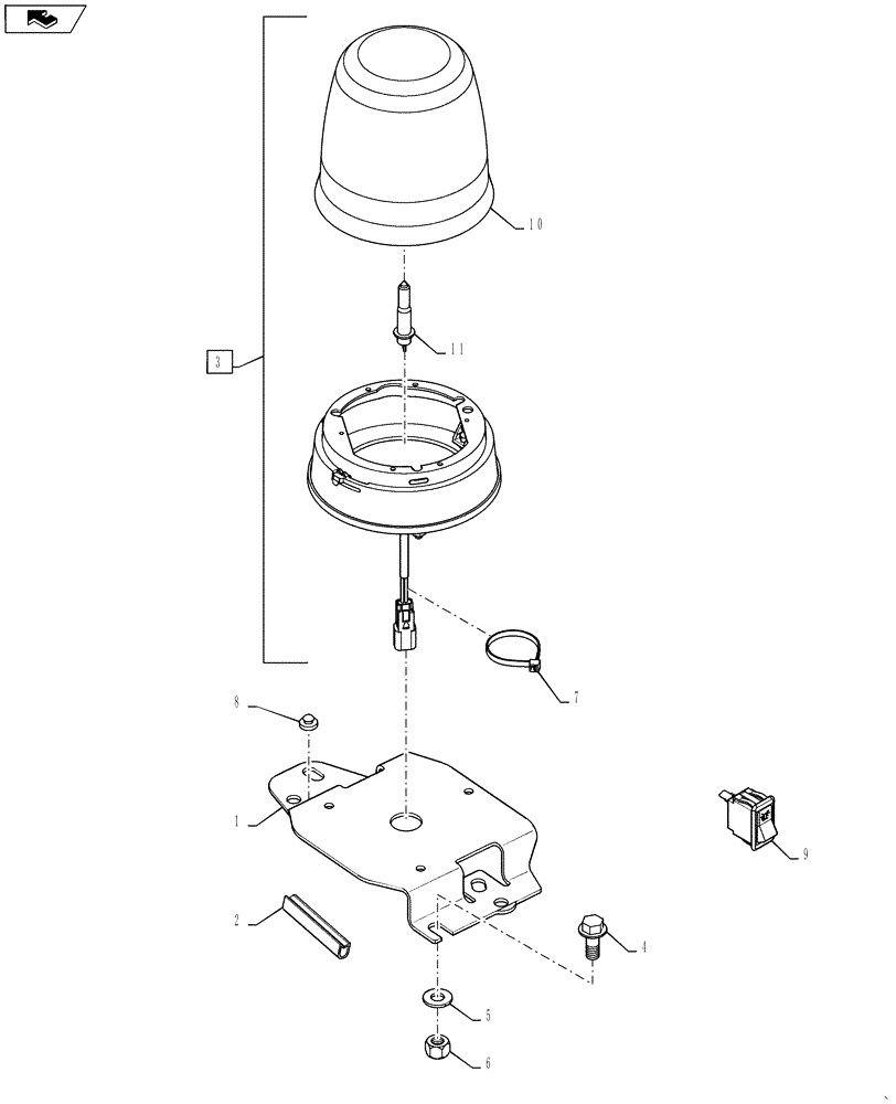 Схема запчастей Case 570NXT - (55.404.AC) - ROTARY BEACON (55) - ELECTRICAL SYSTEMS