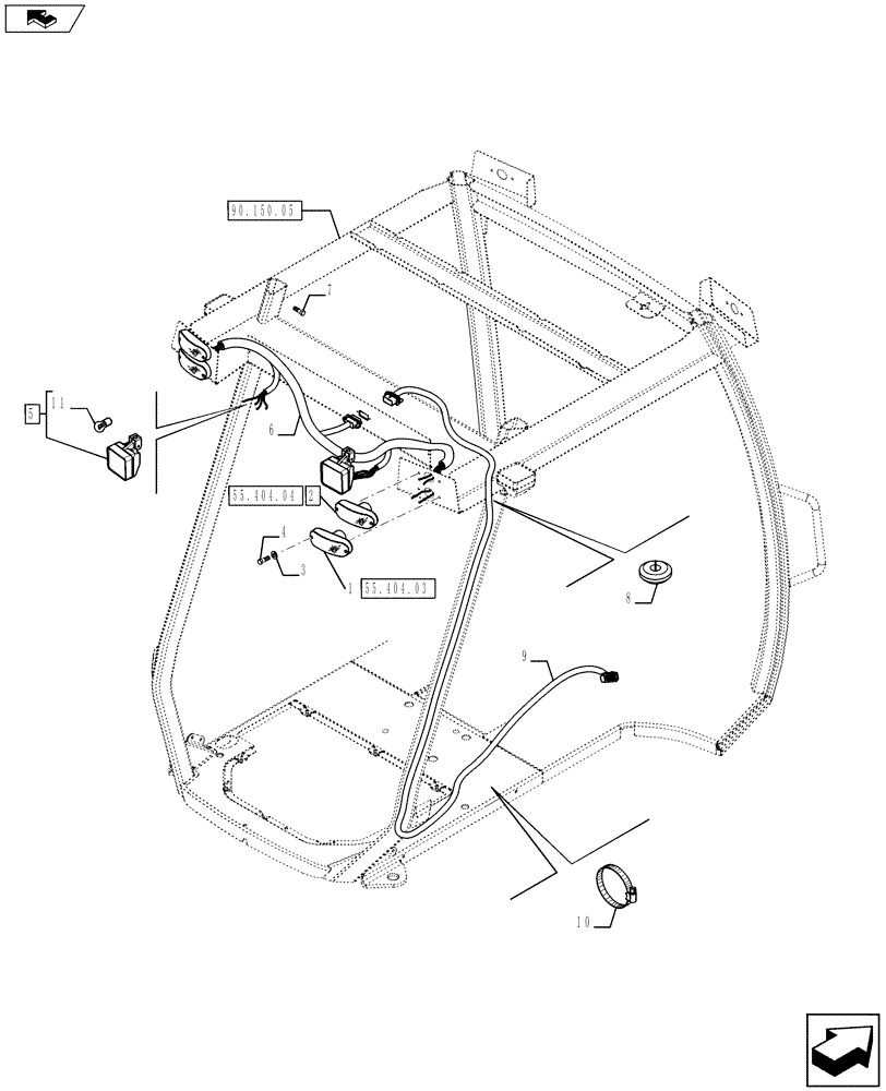 Схема запчастей Case 590SN - (55.404.02[01]) - VAR - 423000, 442082 - CANOPY, ROPS - LAMP, HARNESS (55) - ELECTRICAL SYSTEMS