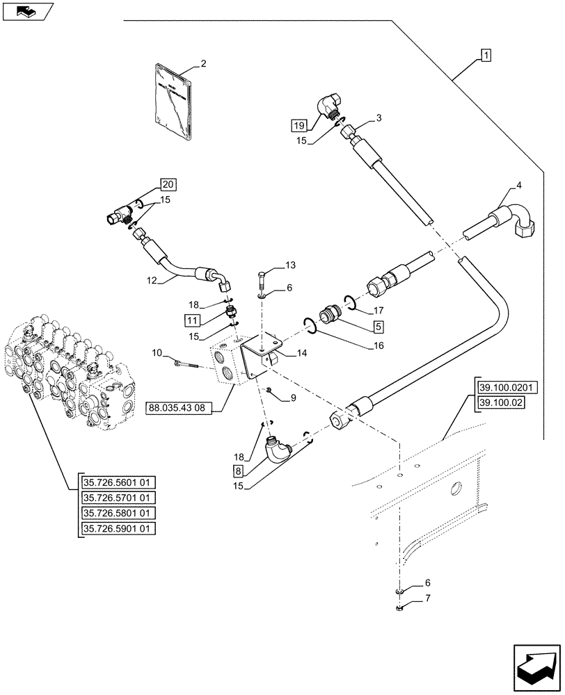 Схема запчастей Case 580SN - (88.035.43[01]) - DIA KIT, NO AUX TO COMBO, STANDARD, PILOT CONTROLS (88) - ACCESSORIES