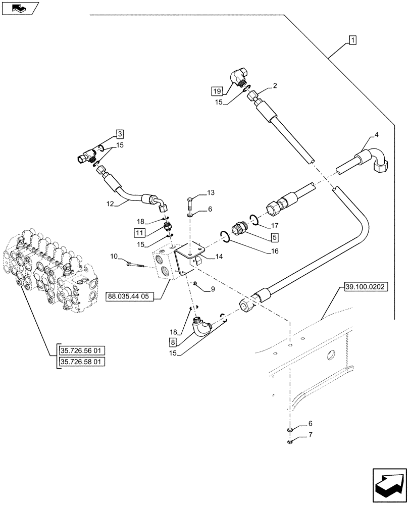 Схема запчастей Case 590SN - (88.035.44[04]) - DIA KIT, NO AUX TO COMBO, EXTENDABLE HOE, PILOT CONTROLS (88) - ACCESSORIES