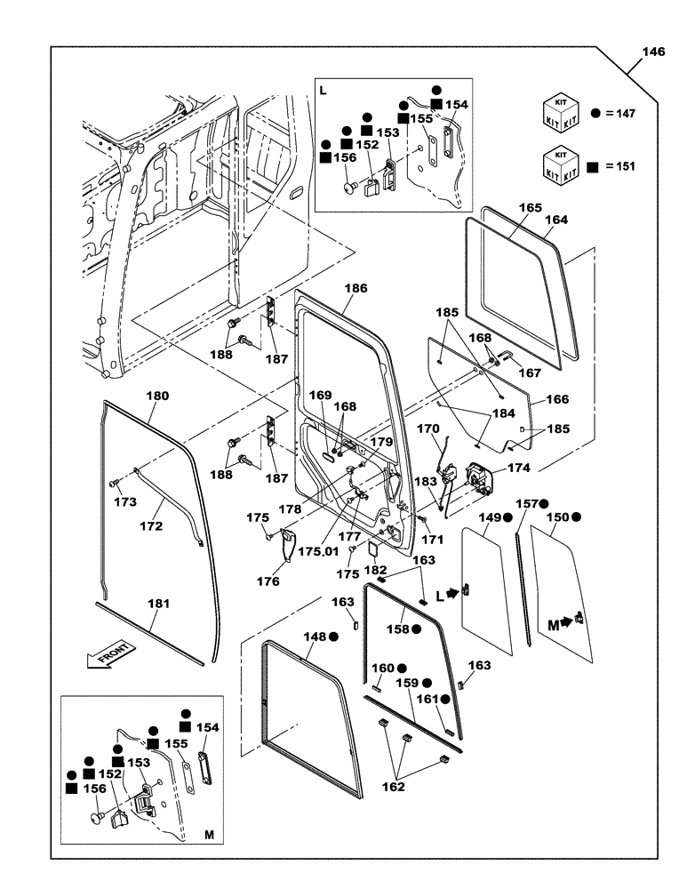 Схема запчастей Case CX210B - (09-29) - CAB - CAB DOOR (13) - CHASSIS/ATTACHMENTS