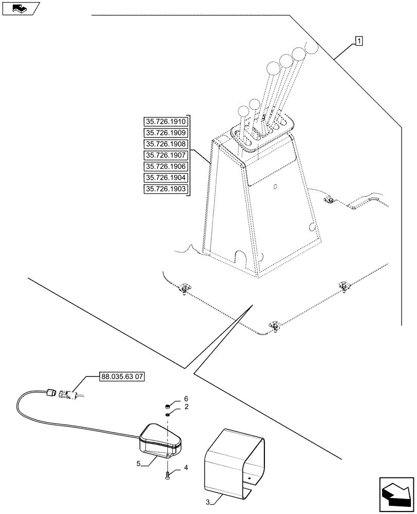 Схема запчастей Case 590SN - (88.035.63[08]) - DIA KIT, UNI DIR. MECHANICAL CONTROL, EXTENDABLE HOE (88) - ACCESSORIES