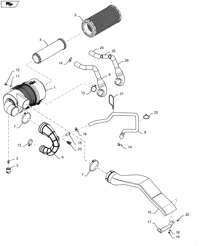 Схема запчастей Case 570NXT - (10.202.AB) - AIR CLEANER ASSEMBLY (10) - ENGINE