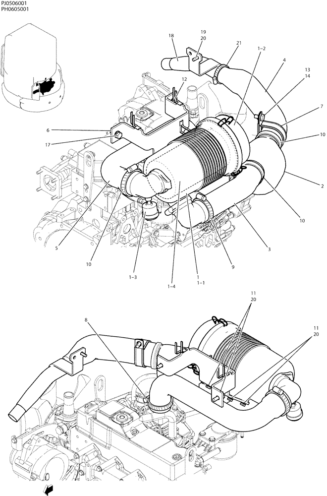 Схема запчастей Case CX50B - (01-010) - CLEANER ASSY, AIR (CAB) (10) - ENGINE