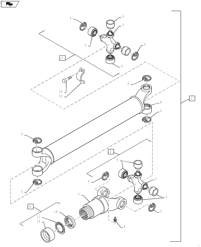 Схема запчастей Case 570NXT - (23.314.AH[01]) - FRONT AXLE, DRIVE SHAFT (23) - FOUR WHEEL DRIVE SYSTEM