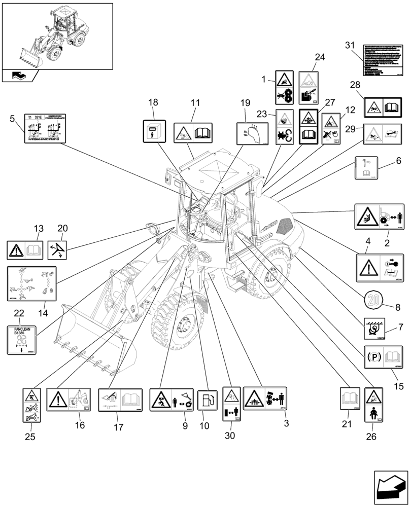 Схема запчастей Case 321E - (609/01[01]) - DECALS - STD SPEED - PORTUGUESE-BRAZILIAN - OPTIONAL CODE 482609017 (08) - SHEET METAL/DECALS