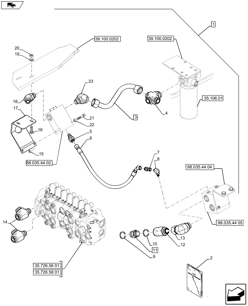 Схема запчастей Case 590SN - (88.035.44[01]) - DIA KIT, NO AUX TO COMBO, EXTENDABLE HOE, PILOT CONTROLS (88) - ACCESSORIES