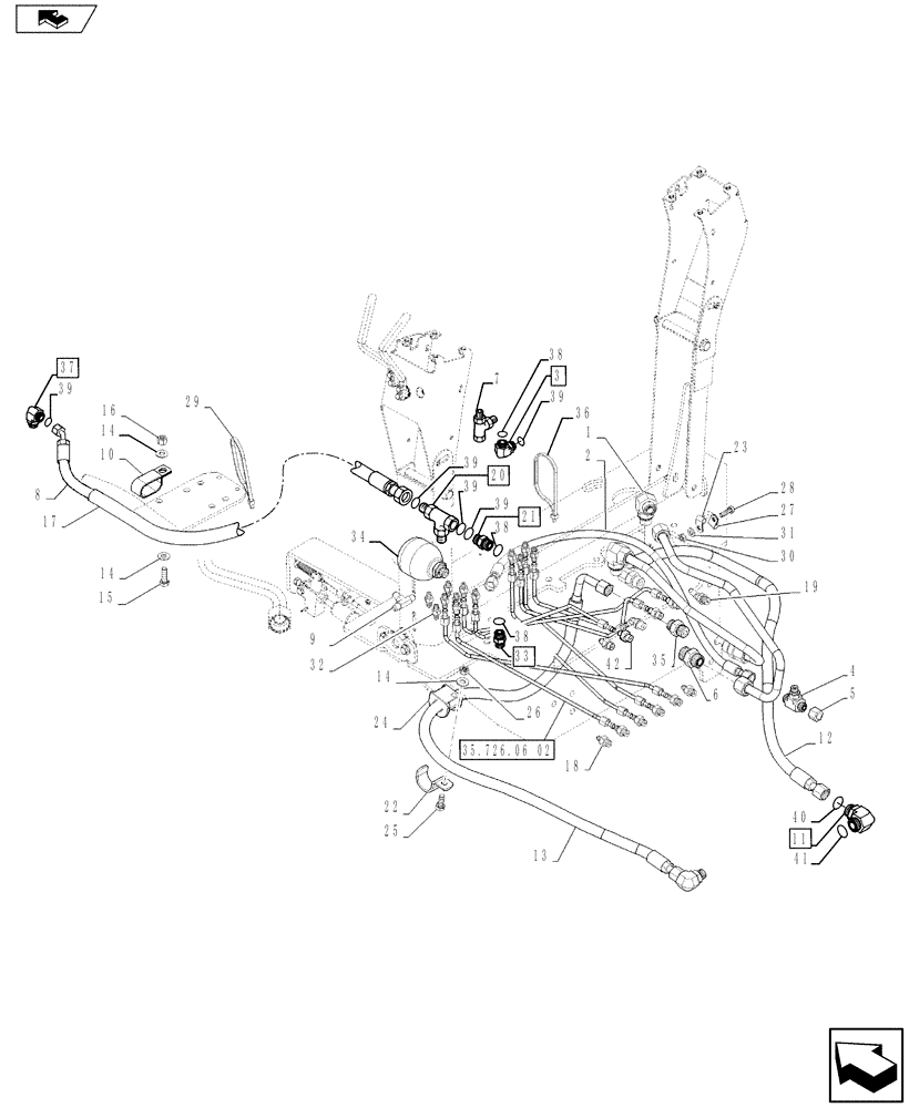 Схема запчастей Case 590SN - (35.726.06[01]) - HYDRAULICS - PILOT CONTROLS (35) - HYDRAULIC SYSTEMS