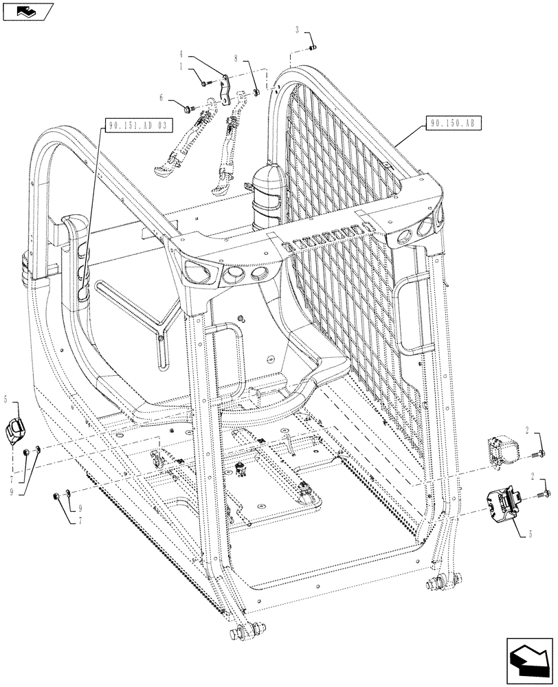 Схема запчастей Case SV250 - (90.151.AD[02]) - SEAT BELT, 3 PT, LAP AND SHOULDER BELT (90) - PLATFORM, CAB, BODYWORK AND DECALS