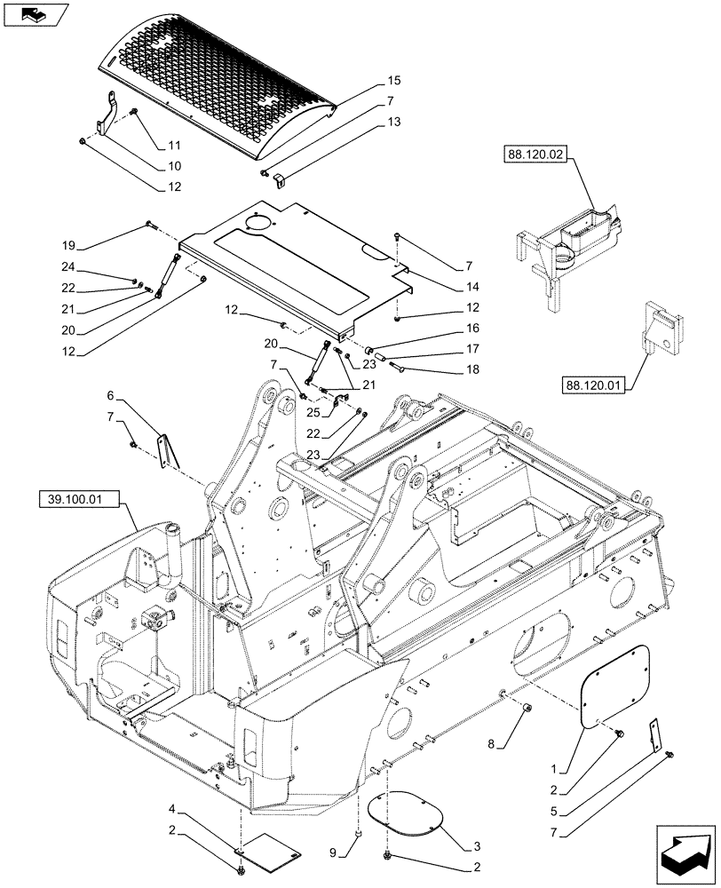 Схема запчастей Case SR250 - (90.100.01) - HOOD AND COVERS, SR250, BSN NCM442790 (90) - PLATFORM, CAB, BODYWORK AND DECALS