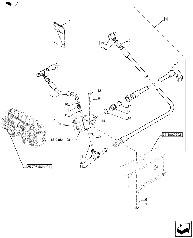 Схема запчастей Case 590SN - (88.035.44[01]) - DIA KIT, NO AUX TO COMBO, STANDARD, PILOT CONTROLS (88) - ACCESSORIES