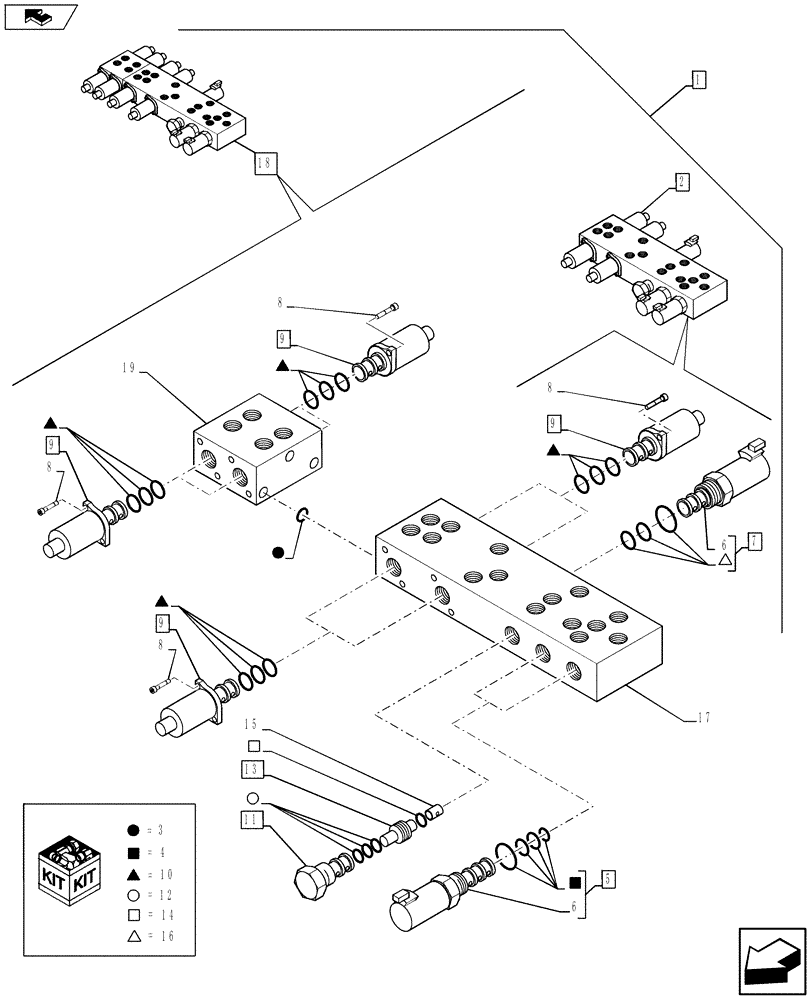 Схема запчастей Case 590SN - (88.035.44[09]) - DIA KIT, NO AUX TO COMBO, EXTENDABLE HOE, PILOT CONTROLS (88) - ACCESSORIES